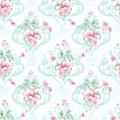 Sticker - Seamless pattern with flowers retro style.