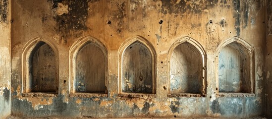 Wall Mural - Interior details of an old Arabic house with numerous arches on a grungy wall.