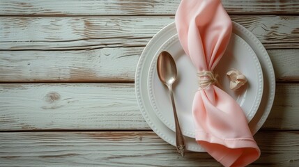 Wall Mural - A plate with a pink napkin and silverware on it, AI