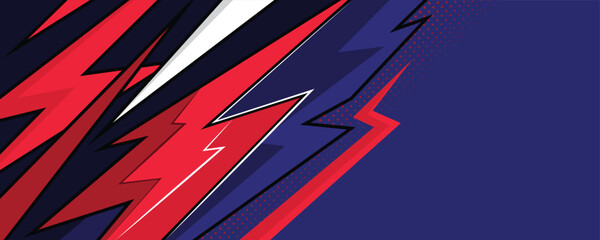 Abstract stylish sports background in red, white and blue colors with sharp geometric shapes.