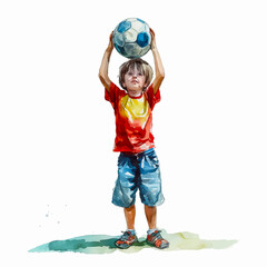 Wall Mural - Painting of a little boy playing with a ball 