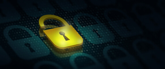 Wall Mural - padlock virus with threat of hacker on binary background. online data security system and network cy