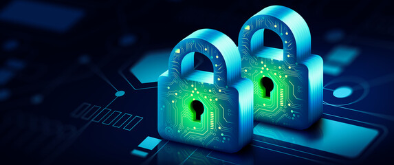 Wall Mural - padlock with keyhole in data security on converging point of circuit. cyber data and information pri