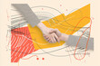 © ink drop - Business people shaking hands. Paper art collage style illustration