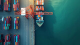 Fototapeta  - A container ship docked at a port undergoing a thorough inspection by port authorities to verify its compliance with safety standards.