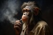 Quirky Monkey smoking portrait. Stylish wild jungle animal ape cigar smoker. Generate ai