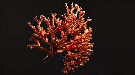 Wall Mural - Fire Coral in the solid black background