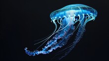 Portuguese Man O' War In The Solid Black Background