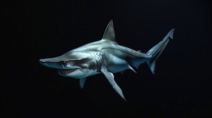 Wall Mural - Hammerhead Shark in the solid black background