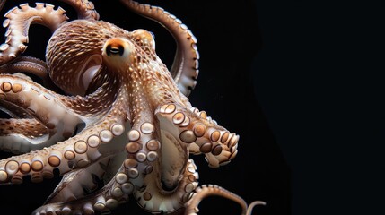 Wall Mural - Atlantic Pygmy Octopus in the solid black background