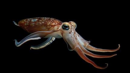 Wall Mural - Common Squid in the solid black background