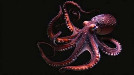 Wall Mural - Octopus in the solid black background