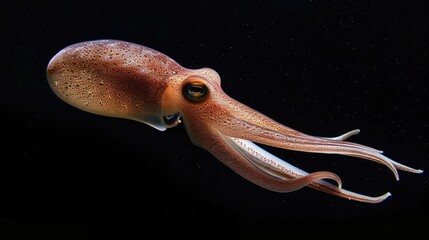 Wall Mural - European Squid in the solid black background