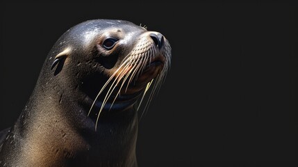 Wall Mural - Sea Lion in the solid black background