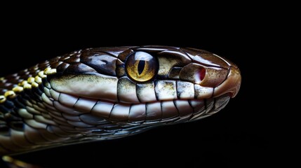 Wall Mural - Snake head in the solid black background