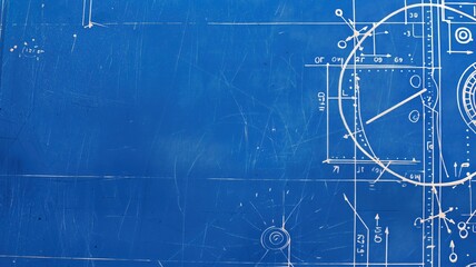 Weathered blueprint background with complex engineering and architectural designs and details