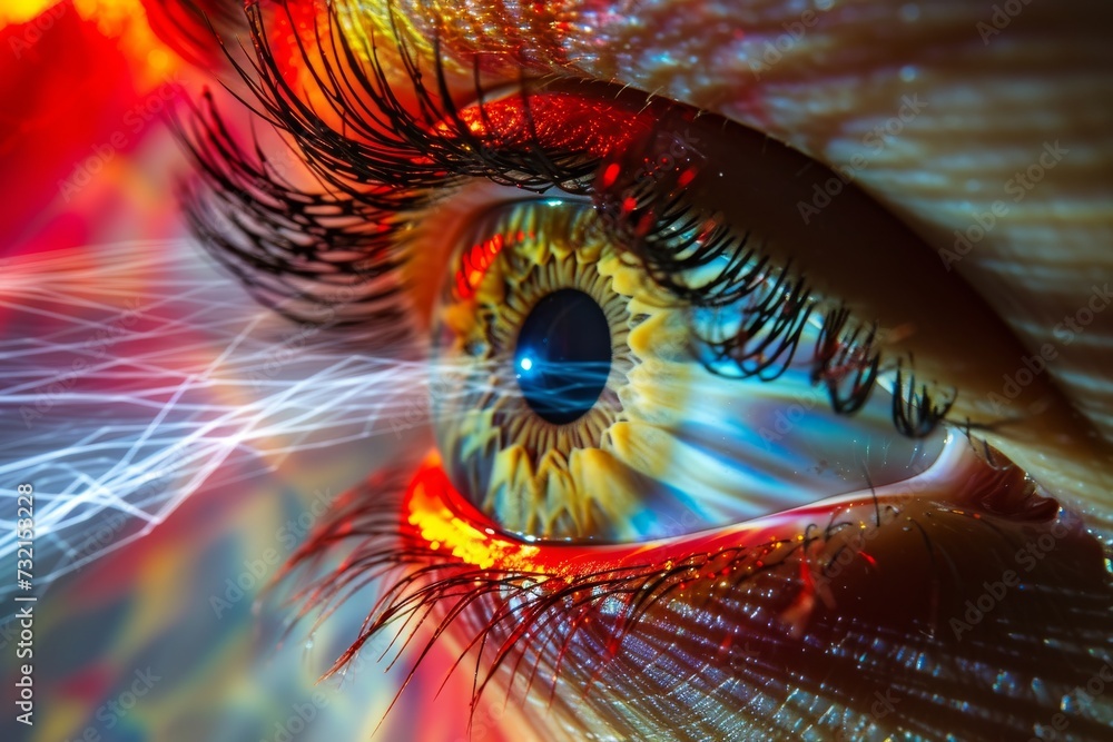 Illustration Stock Human Cyborg AI Eye defective color vision. Eye vep ...