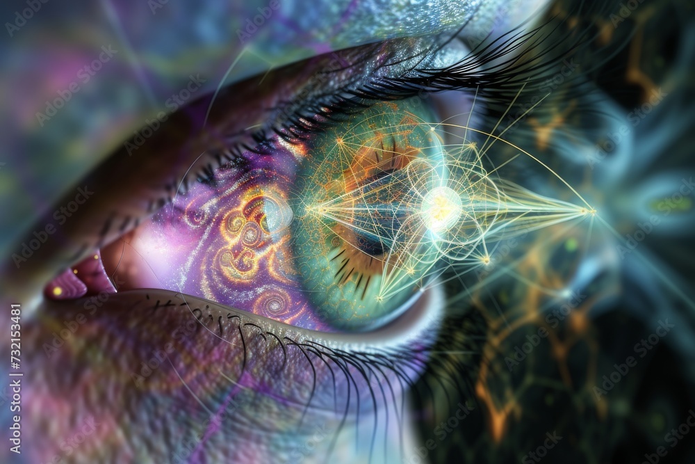 Illustration Stock Human Cyborg AI Eye visual field test. Eye deep ...
