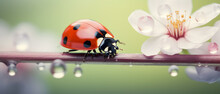 Beautiful Ladybug Walking On A Leaf On A Spring Day