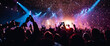 © ezra - Nighttime dance party with a lively crowd, vibrant lights, and energetic music at a dynamic concert, Nighttime dance party with a lively crowd, vibrant lights, and energetic music at a dynamic concert