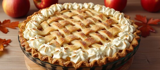 Wall Mural - Delicious Apple Pie with a Vanilla Cream Topping - An Irresistible Combination of Apple, Pie, Vanilla, and Cream