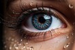 Human Cyborg AI Eye eye exam. Eye iris dilator muscle optic nerve lens peripheral vision color vision. Visionary iris lens luxation sight makeup eyelashes