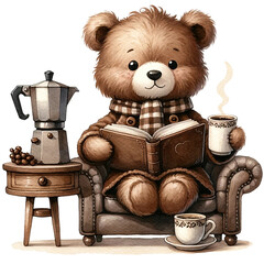 Wall Mural - cute teddy bear coffee lover