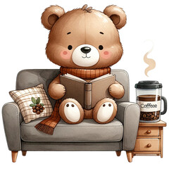 Wall Mural - cute teddy bear coffee lover