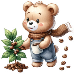 Wall Mural - cute teddy bear coffee lover