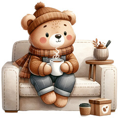 Wall Mural - cute teddy bear coffee lover