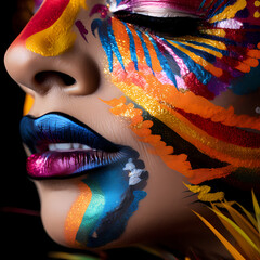 Canvas Print - A close-up of a persons face with vibrant makeup.