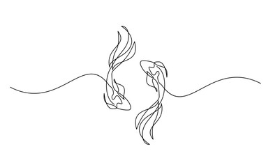 Wall Mural - koi carp fish on the white background in a continuous single line drawing style template