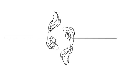 Wall Mural - koi carp fish on the white background in a continuous single line drawing style template