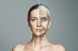 Aging chin hair. Comparison young to old woman gray hair maintenance. Less Wrinkles, folliculitis, overall health, lines through skincare, anti aging cream, collagen facial and face lift