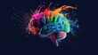 Colorful paint splashes and drops adorn a human brain, symbolizing creativity and thought. Artistic, Ai Generated.