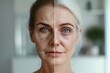 Aging regenerative medicine. Comparison young to old woman irritation. Less Wrinkles, age changes, cellular aging, lines through skincare, anti aging cream, memaw and face lift