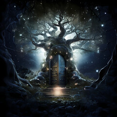 Sticker - Enchanted tree with doors leading to different realm