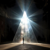 Fototapeta Londyn - Giant crystal prism refracting beams of light.