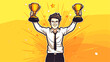 © J.V.G. Ransika - Vector graphic of a successful entrepreneur holding a trophy  illustrating the rewards and recognition that accompany business achievements. simple minimalist illustration creative