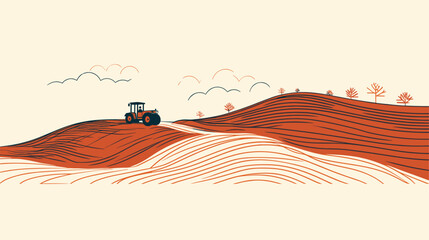 Wall Mural - Abstract geometric patterns inspired by tractor tracks in a plowed field  symbolizing the rhythmic and purposeful nature of agricultural machinery. simple minimalist illustration creative