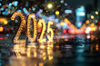 Glowing digits 2025 for new year celebration. Neural network generated image. Not based on any actual person or scene.