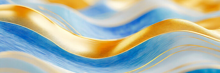 Sticker - Golden and blue color silk wave background