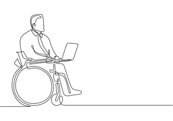 Wall Mural - Disabled people using wheelchair. Continuous one line drawing.