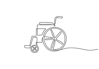 Wall Mural - Continuous one line drawing of a wheelchair for individuals with disabilities. Vector illustration.