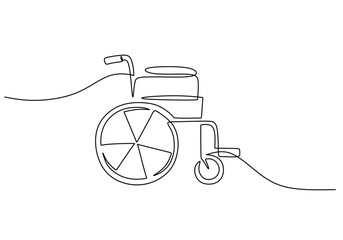Wall Mural - Continuous one line drawing of a wheelchair for individuals with disabilities. Vector illustration.