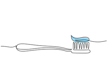 Toothbrush Continuous one line drawing. Brushing teeth care concept. Vector illustration symbol of Oral care center.