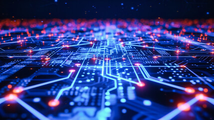 Digital Processor and Circuit Concept, High-Tech Electronics and Information Technology Background, Blue and Dark Theme