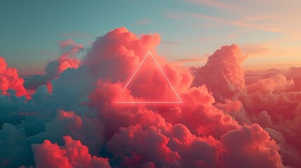 puffy light red cloud with a triangle in the sky 