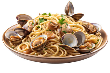 Linguine pasta alle vongole on a plate, Italian food