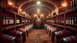 Vintage Wine Cellar, Aged Barrels in an Underground Winery, Tradition and Quality in Wine Production